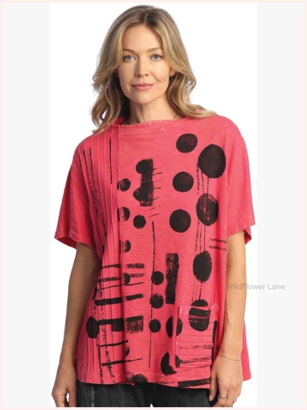 Mineral Washed Mock Neck Short Sleeve Top with Pocket